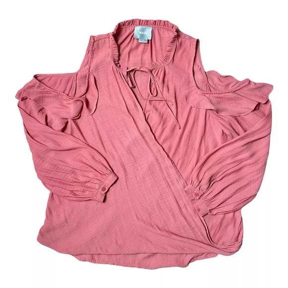 Maeve Tops - MAEVE Blouse Women XS Coral Cold Shoulder Wrap Front Liesel ANTHROPOLOGIE Top